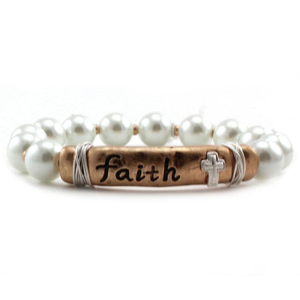 PEARL & MESSAGE BAR BRACELET - FAITH